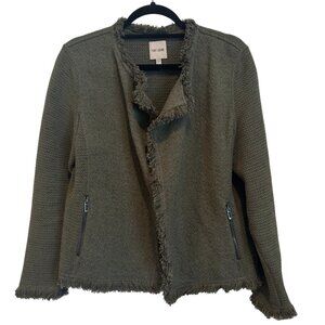 NWOT Nic + Zoe Fringe Mixed Knit Jacket - Size Large - Moss Green